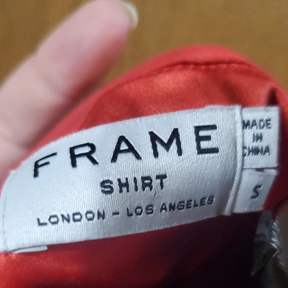 Frame Denim Red Button Down Silk Mock Collar Blouse - Picture 2 of 8